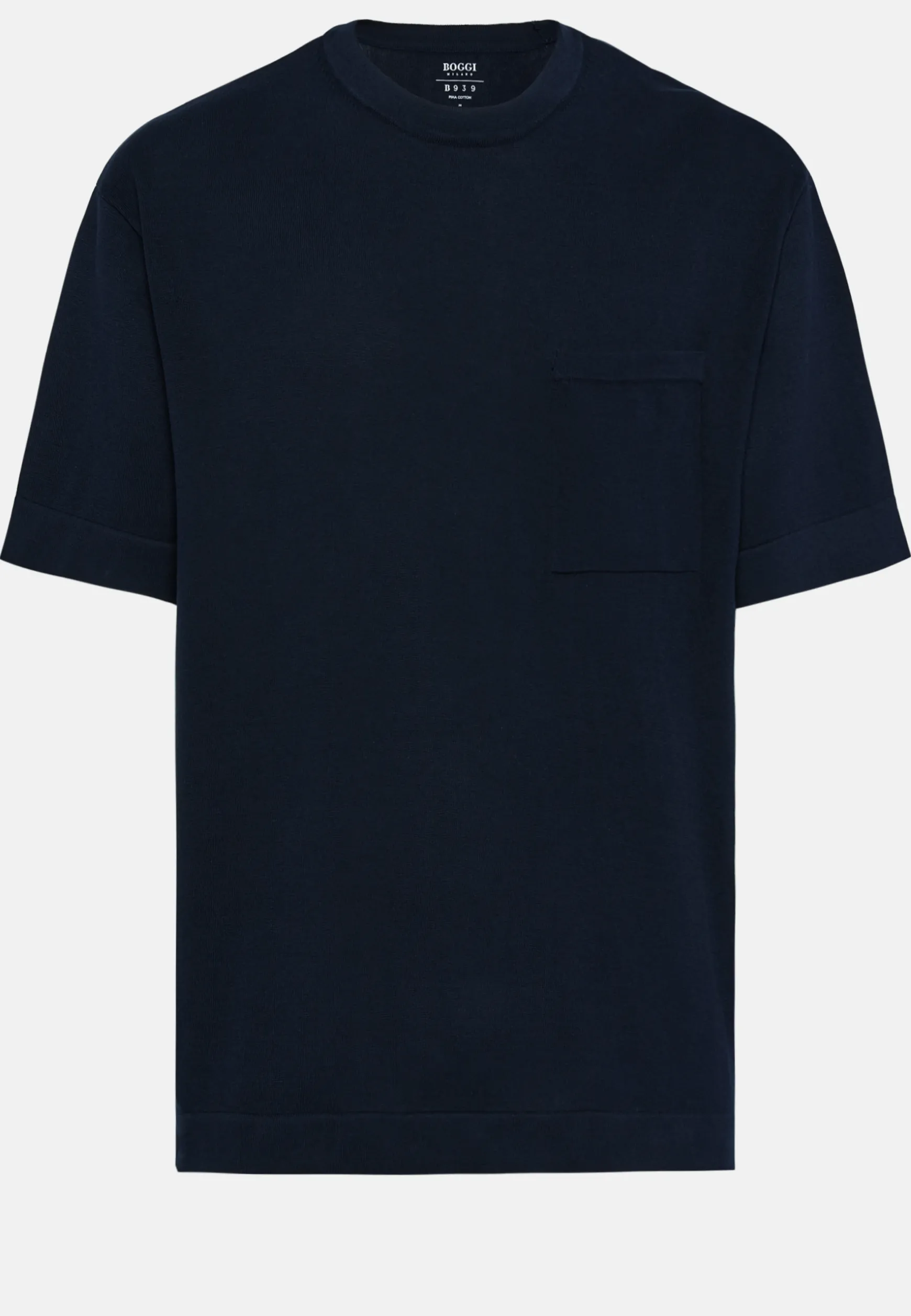 Navy Pima Cotton Knitted T-Shirt|Boggi Milano Shop