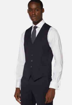 Navy Stretch Wool Twill Waistcoat|Boggi Milano Online