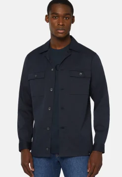 Navy Tencel And Cotton Camp Overshirt|Boggi Milano Cheap