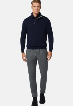 Navy Wool/Cashmere Half Zip Jumper|Boggi Milano Best Sale