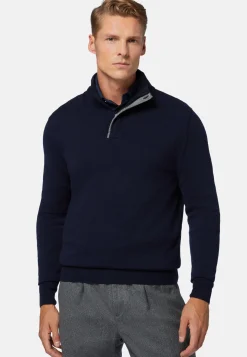 Navy Wool/Cashmere Half Zip Jumper|Boggi Milano Best Sale