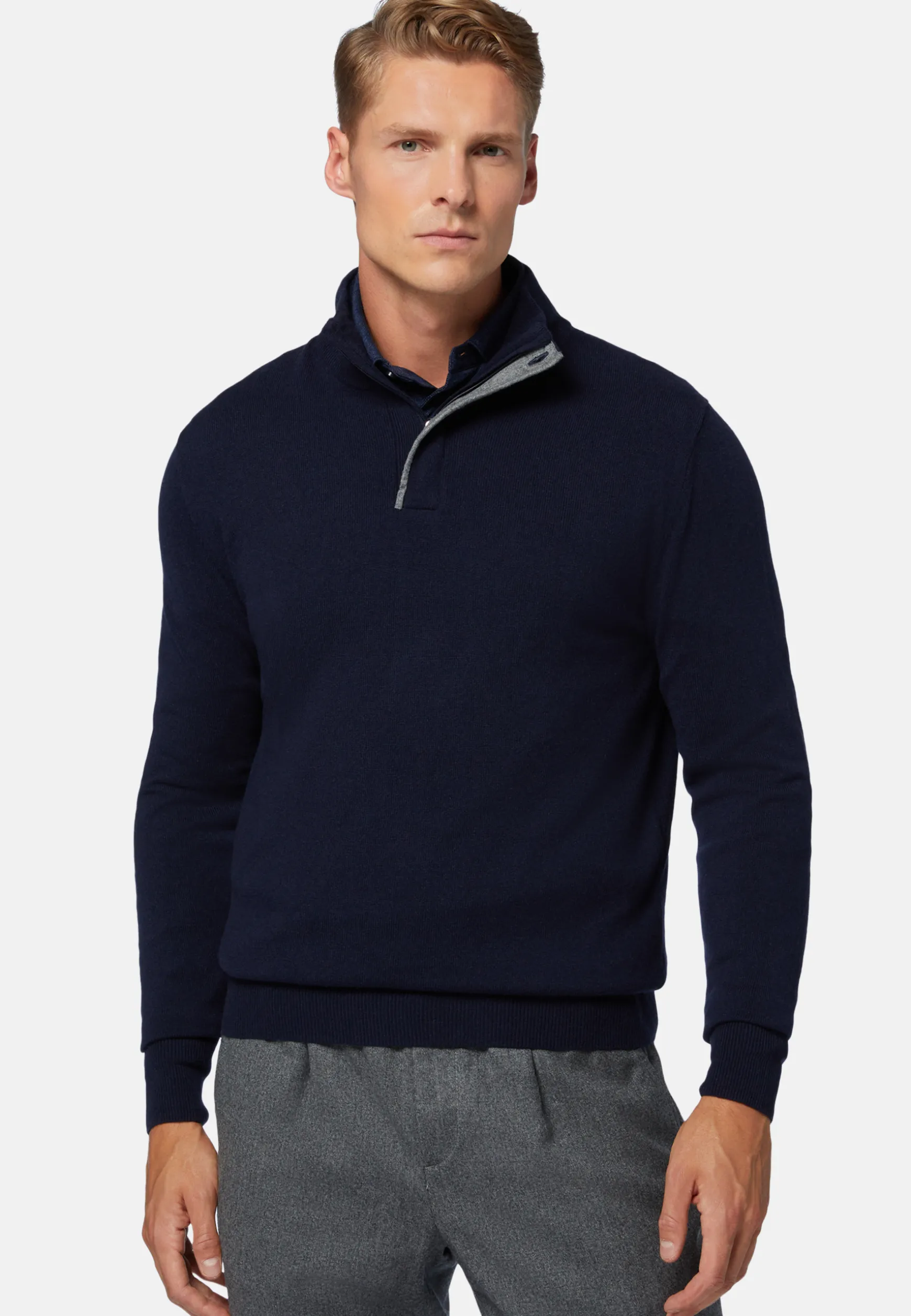Navy Wool/Cashmere Half Zip Jumper|Boggi Milano Best Sale