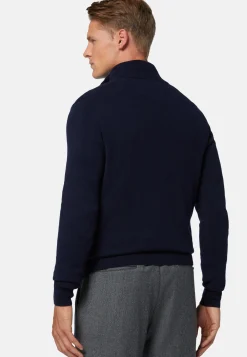 Navy Wool/Cashmere Half Zip Jumper|Boggi Milano Best Sale