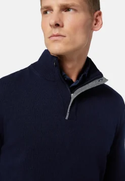 Navy Wool/Cashmere Half Zip Jumper|Boggi Milano Best Sale