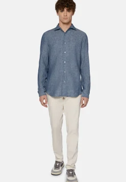 Regular Fit Cotton and Linen Denim Shirt|Boggi Milano Best Sale