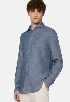 Regular Fit Cotton and Linen Denim Shirt|Boggi Milano Best Sale