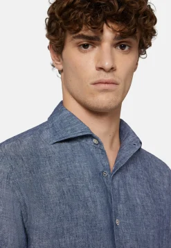Regular Fit Cotton and Linen Denim Shirt|Boggi Milano Best Sale