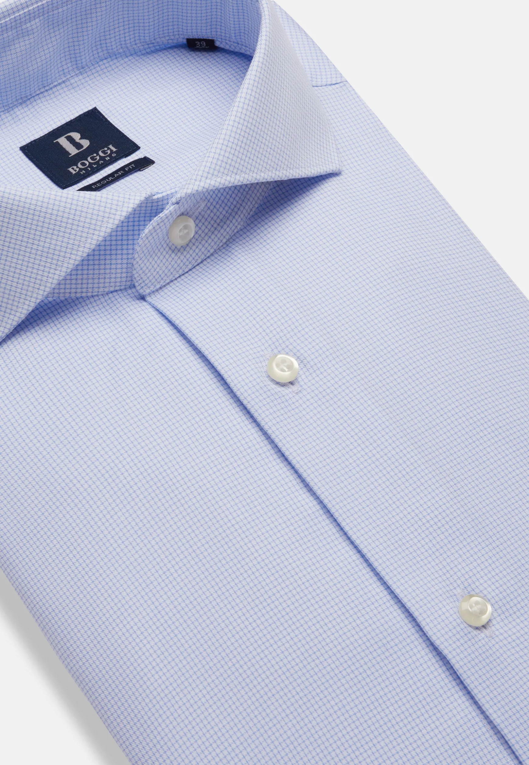 Regular Fit Sky Blue Checked Cotton Shirt|Boggi Milano Online