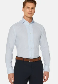 Regular Fit Sky Blue Striped Dobby Cotton Shirt|Boggi Milano Online