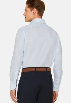 Regular Fit Sky Blue Striped Dobby Cotton Shirt|Boggi Milano Online