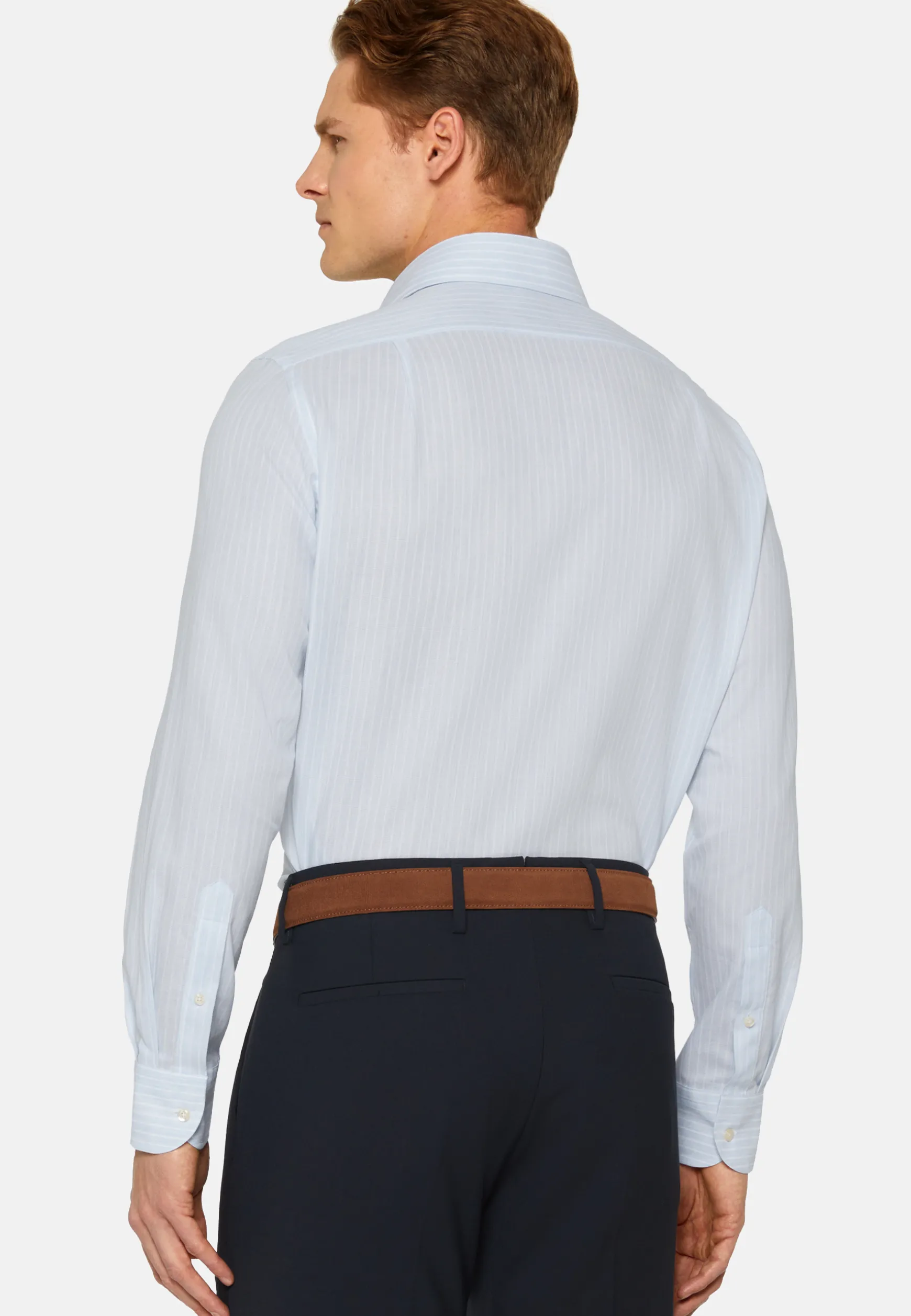 Regular Fit Sky Blue Striped Dobby Cotton Shirt|Boggi Milano Online