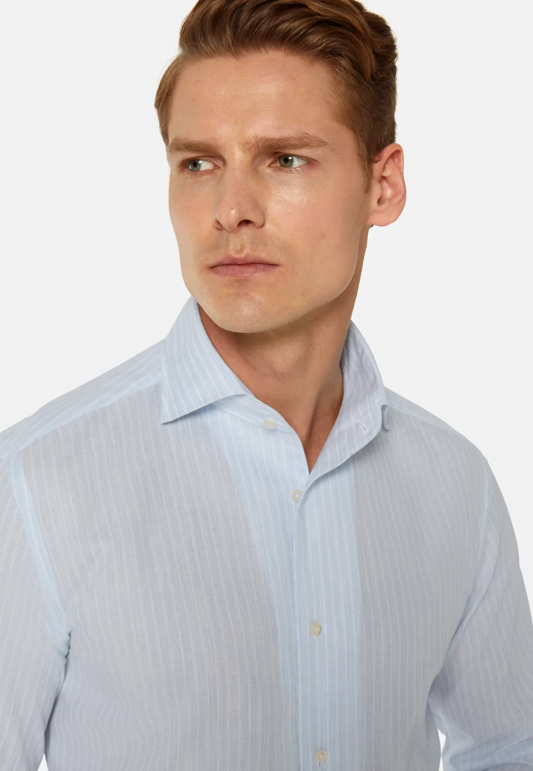 Regular Fit Sky Blue Striped Dobby Cotton Shirt|Boggi Milano Online