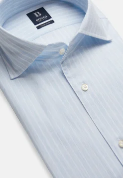 Regular Fit Sky Blue Striped Dobby Cotton Shirt|Boggi Milano Online