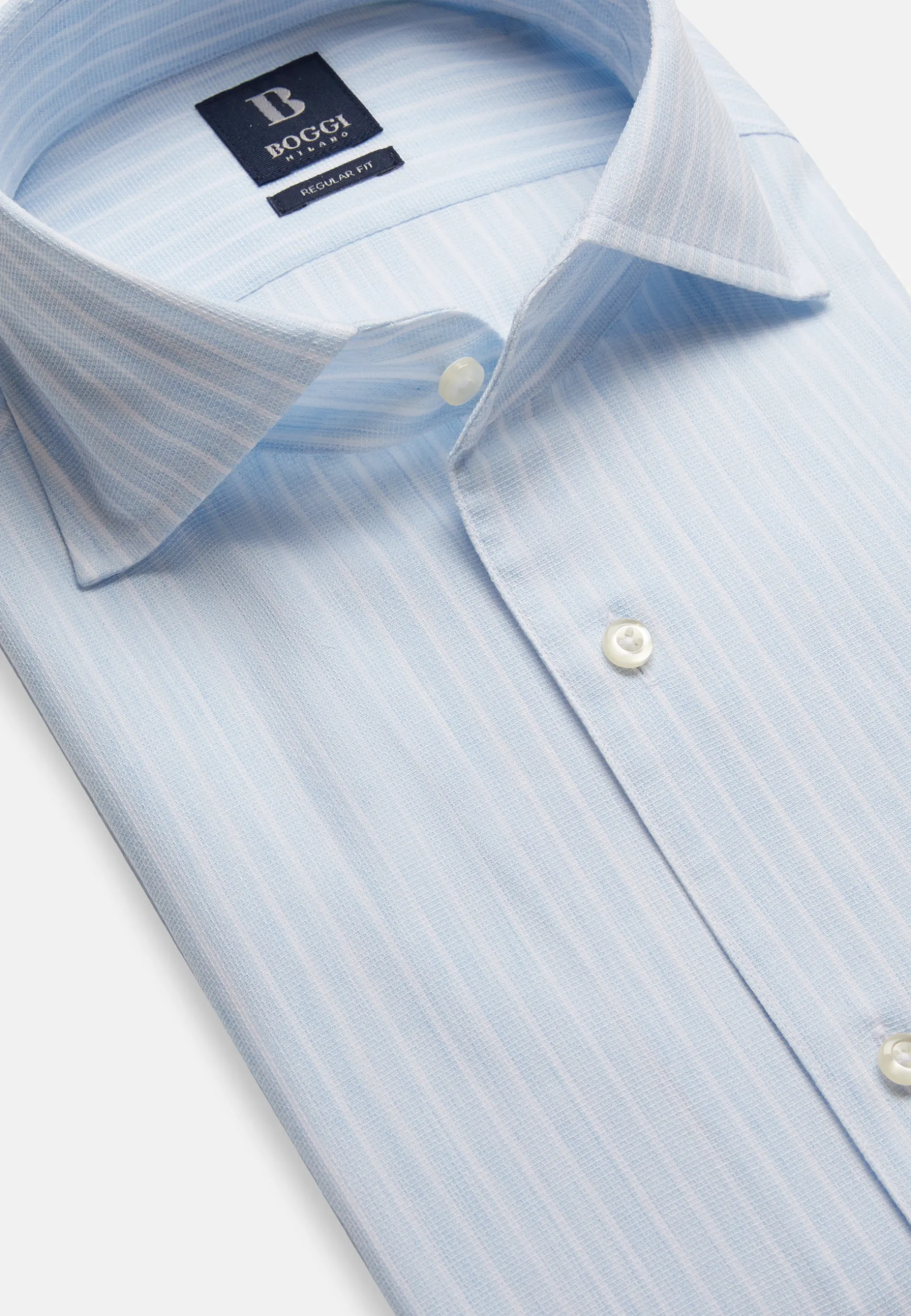 Regular Fit Sky Blue Striped Dobby Cotton Shirt|Boggi Milano Online