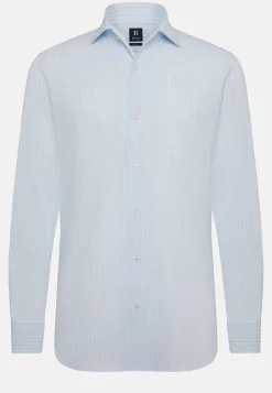 Regular Fit Sky Blue Striped Dobby Cotton Shirt|Boggi Milano Online