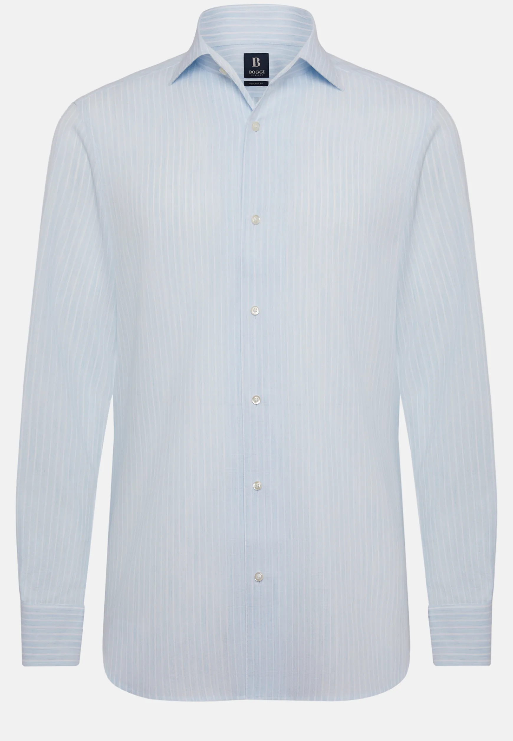 Regular Fit Sky Blue Striped Dobby Cotton Shirt|Boggi Milano Online