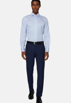 Regular Fit Sky Blue Striped Cotton Twill Shirt|Boggi Milano Best Sale
