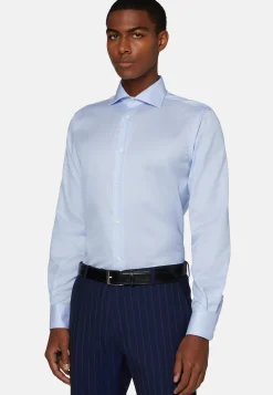 Regular Fit Sky Blue Striped Cotton Twill Shirt|Boggi Milano Best Sale