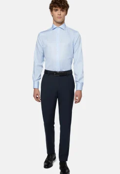 Regular Fit Sky Blue Striped Cotton Twill Shirt|Boggi Milano Store