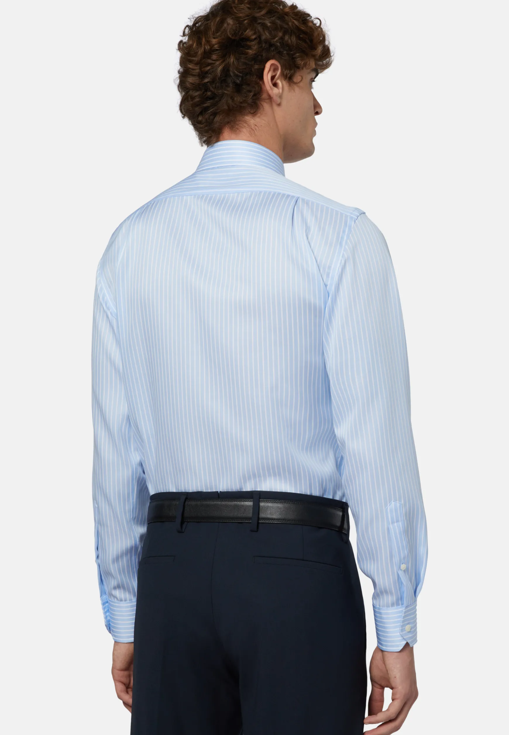 Regular Fit Sky Blue Striped Cotton Twill Shirt|Boggi Milano Store