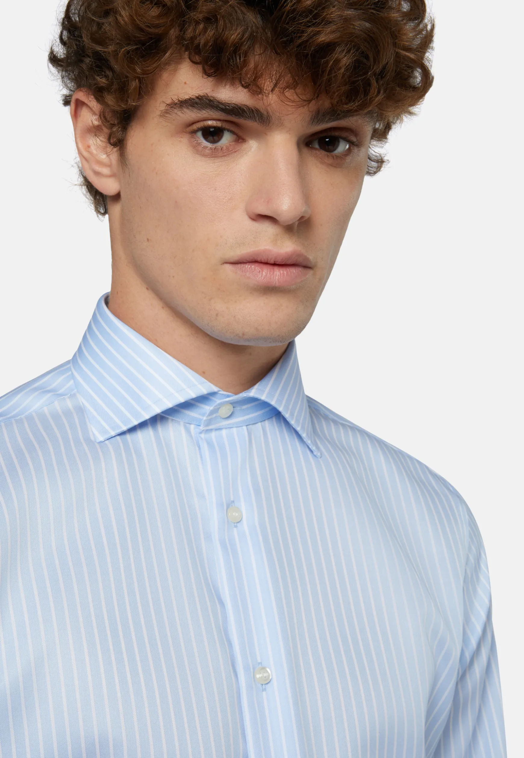 Regular Fit Sky Blue Striped Cotton Twill Shirt|Boggi Milano Store
