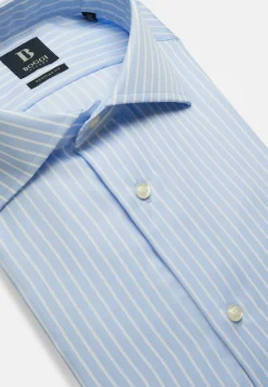 Regular Fit Sky Blue Striped Cotton Twill Shirt|Boggi Milano Store