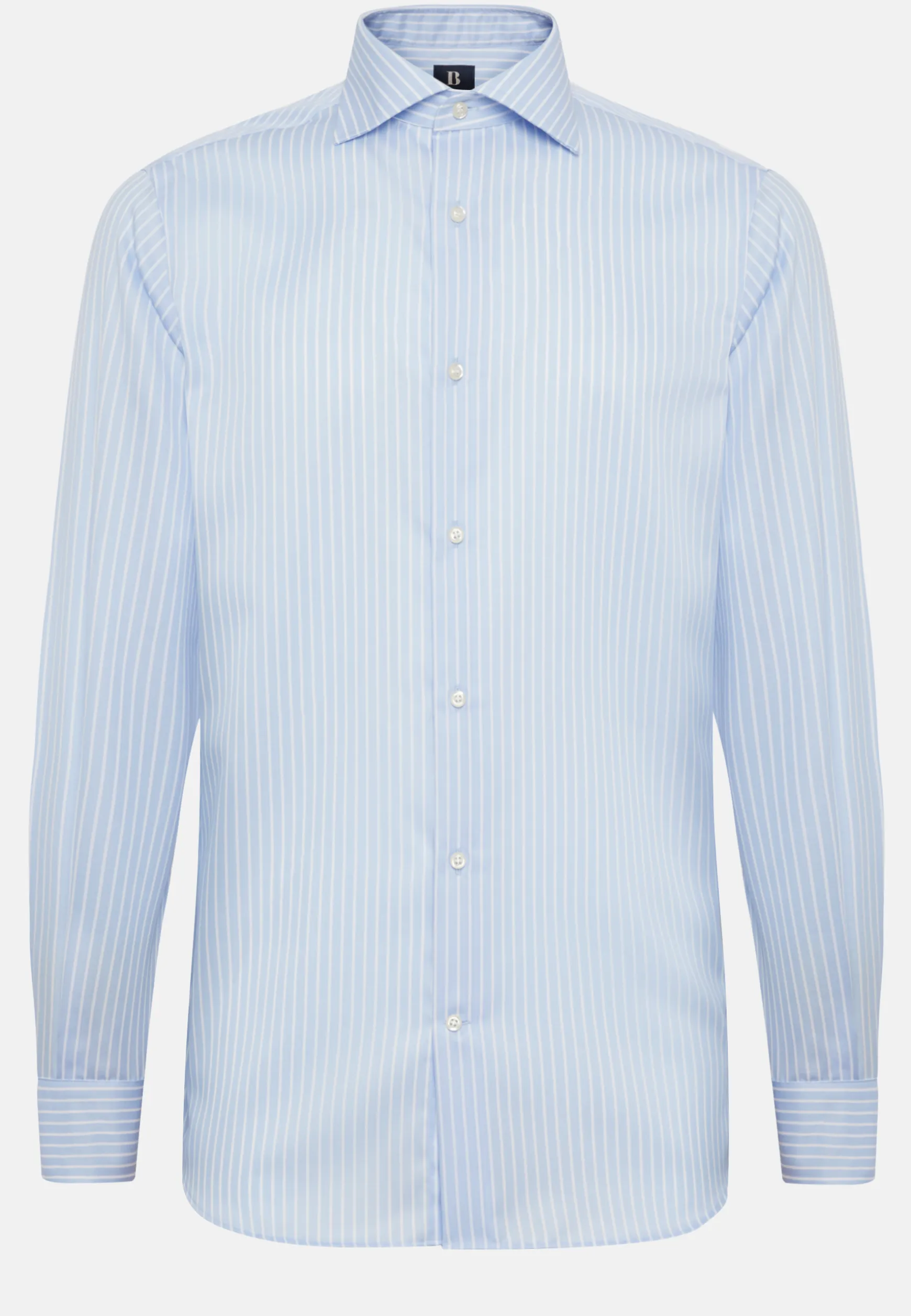 Regular Fit Sky Blue Striped Cotton Twill Shirt|Boggi Milano Store