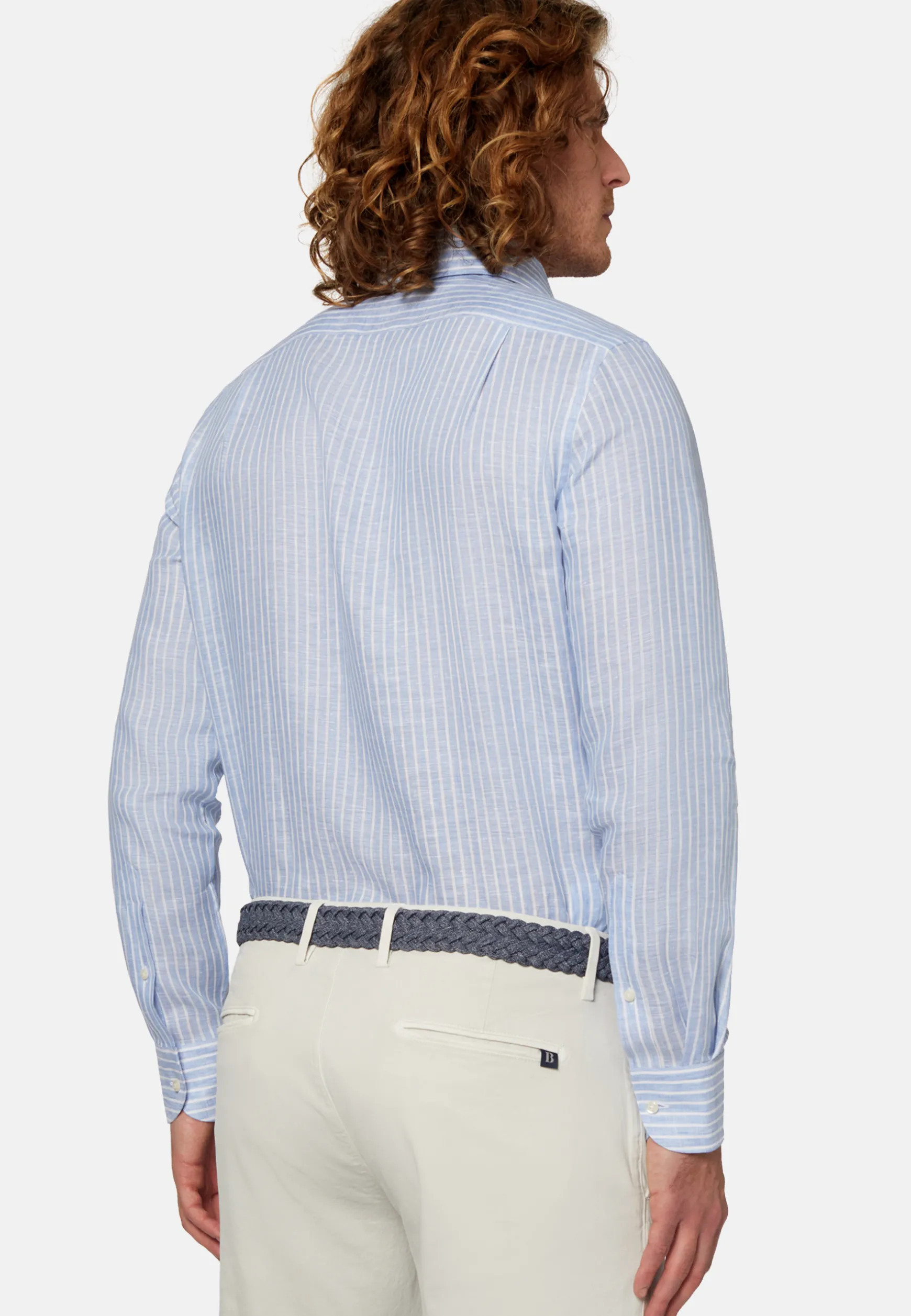 Regular Fit Sky Blue Striped Linen Shirt|Boggi Milano Sale