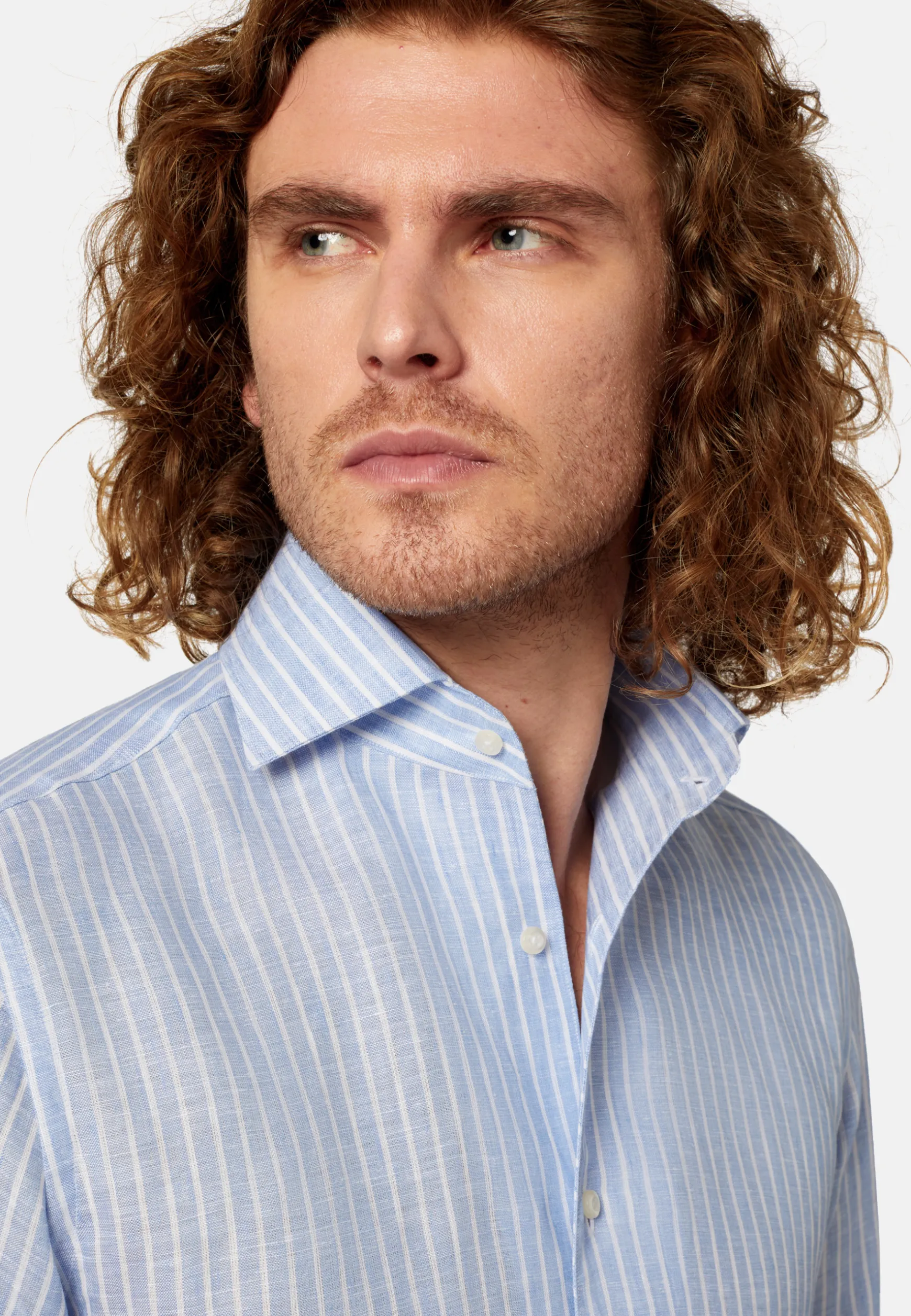 Regular Fit Sky Blue Striped Linen Shirt|Boggi Milano Sale