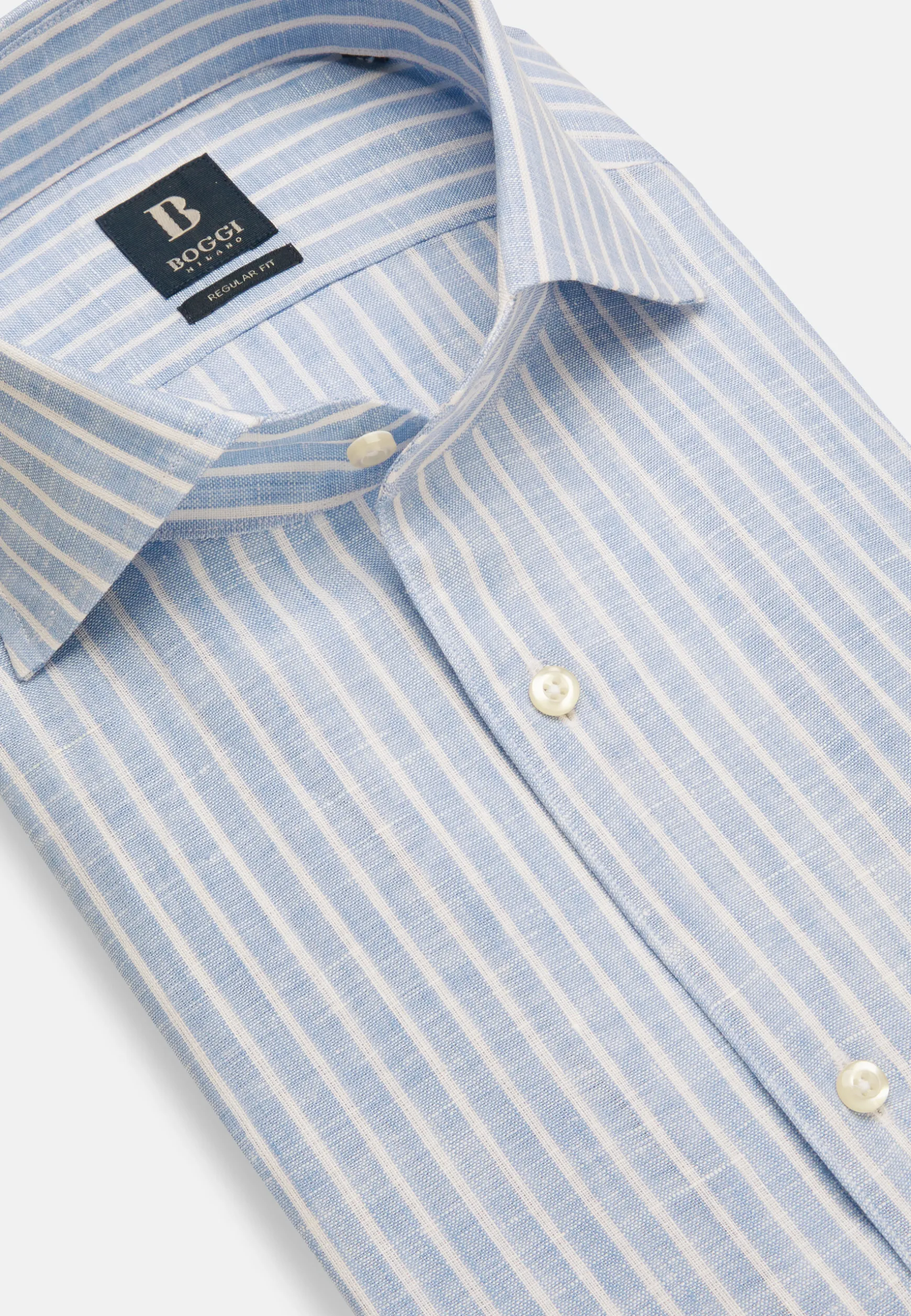 Regular Fit Sky Blue Striped Linen Shirt|Boggi Milano Sale