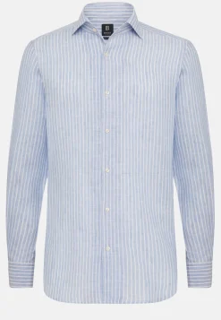 Regular Fit Sky Blue Striped Linen Shirt|Boggi Milano Sale