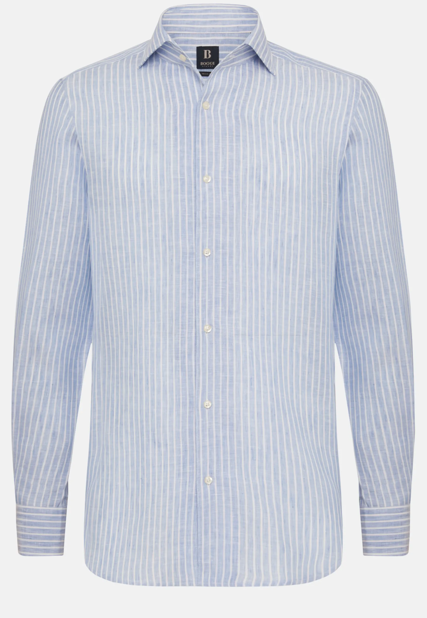 Regular Fit Sky Blue Striped Linen Shirt|Boggi Milano Sale