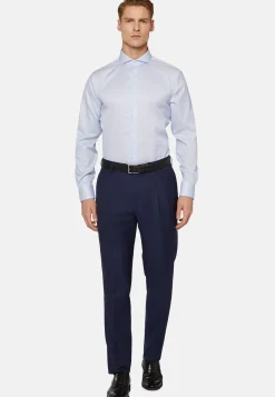 Regular Fit Sky Blue Striped Dobby Cotton Shirt|Boggi Milano Shop