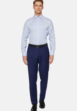 Regular Fit Sky Blue Striped Dobby Cotton Shirt|Boggi Milano Discount