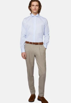 Regular Fit Sky Blue Striped Dobby Cotton Shirt|Boggi Milano Store