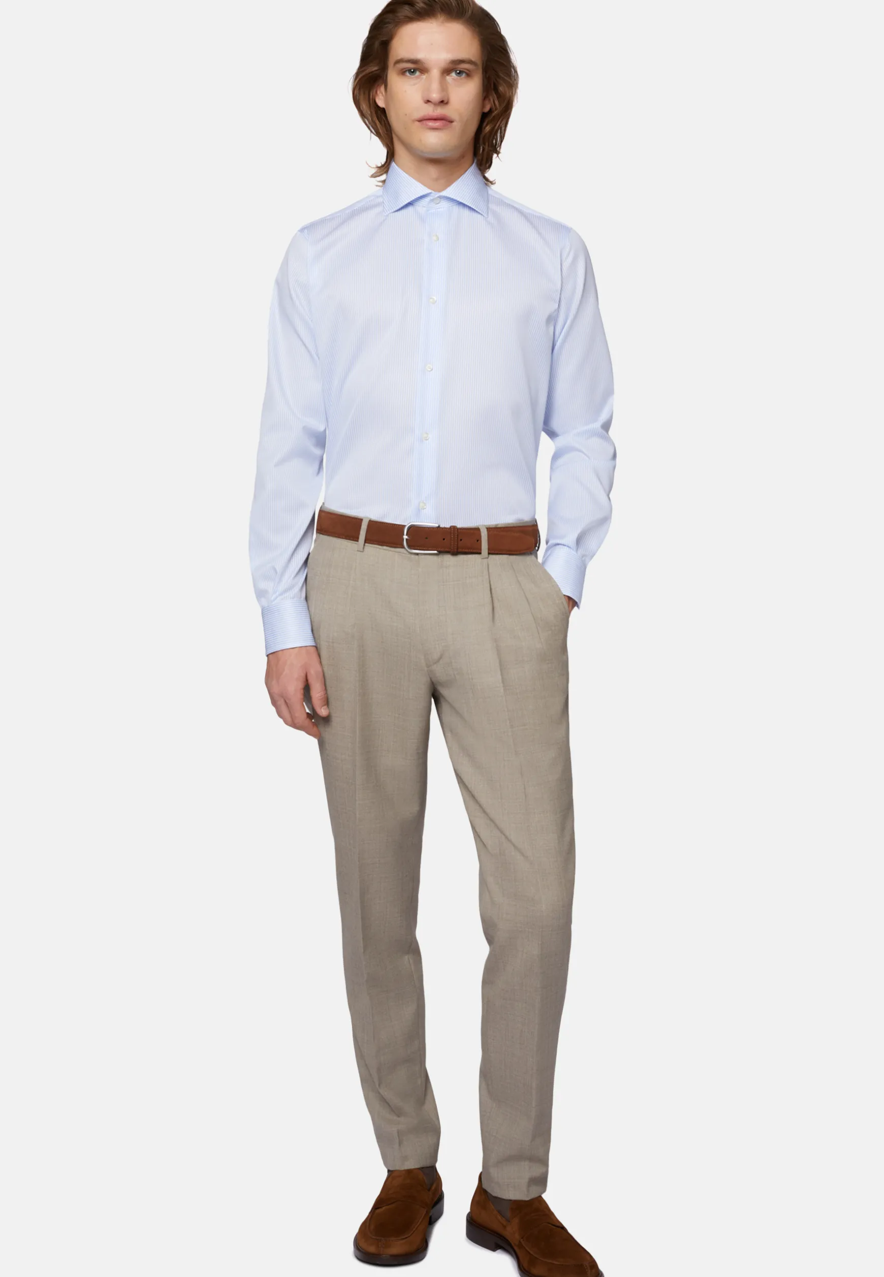 Regular Fit Sky Blue Striped Dobby Cotton Shirt|Boggi Milano Store
