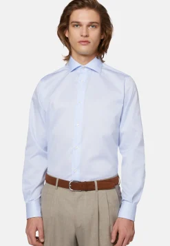 Regular Fit Sky Blue Striped Dobby Cotton Shirt|Boggi Milano Store