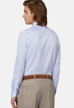 Regular Fit Sky Blue Striped Dobby Cotton Shirt|Boggi Milano Store