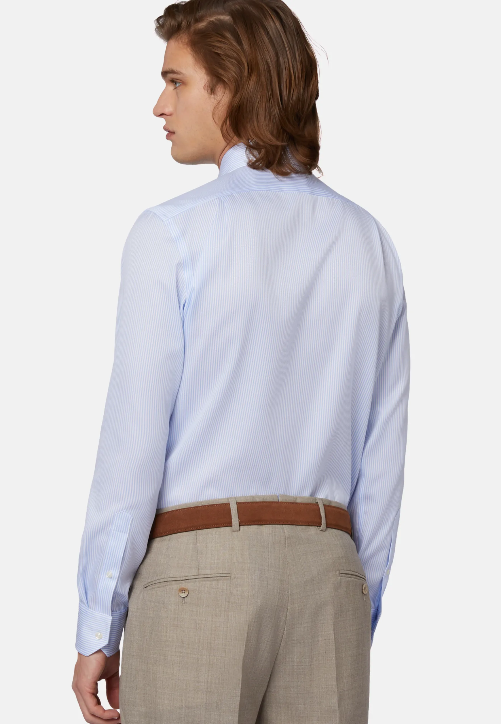 Regular Fit Sky Blue Striped Dobby Cotton Shirt|Boggi Milano Store