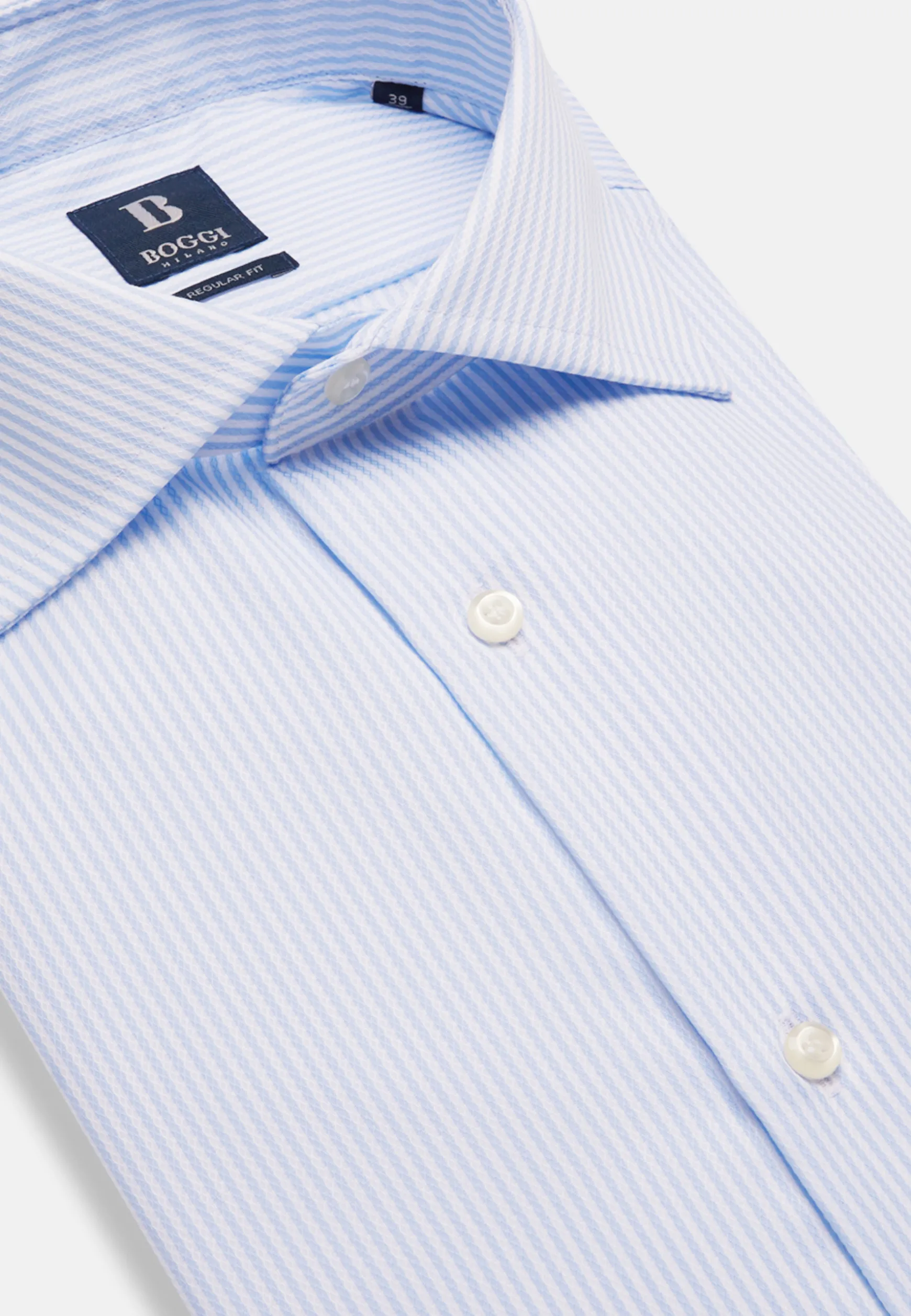 Regular Fit Sky Blue Striped Dobby Cotton Shirt|Boggi Milano Store