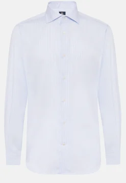 Regular Fit Sky Blue Striped Dobby Cotton Shirt|Boggi Milano Store