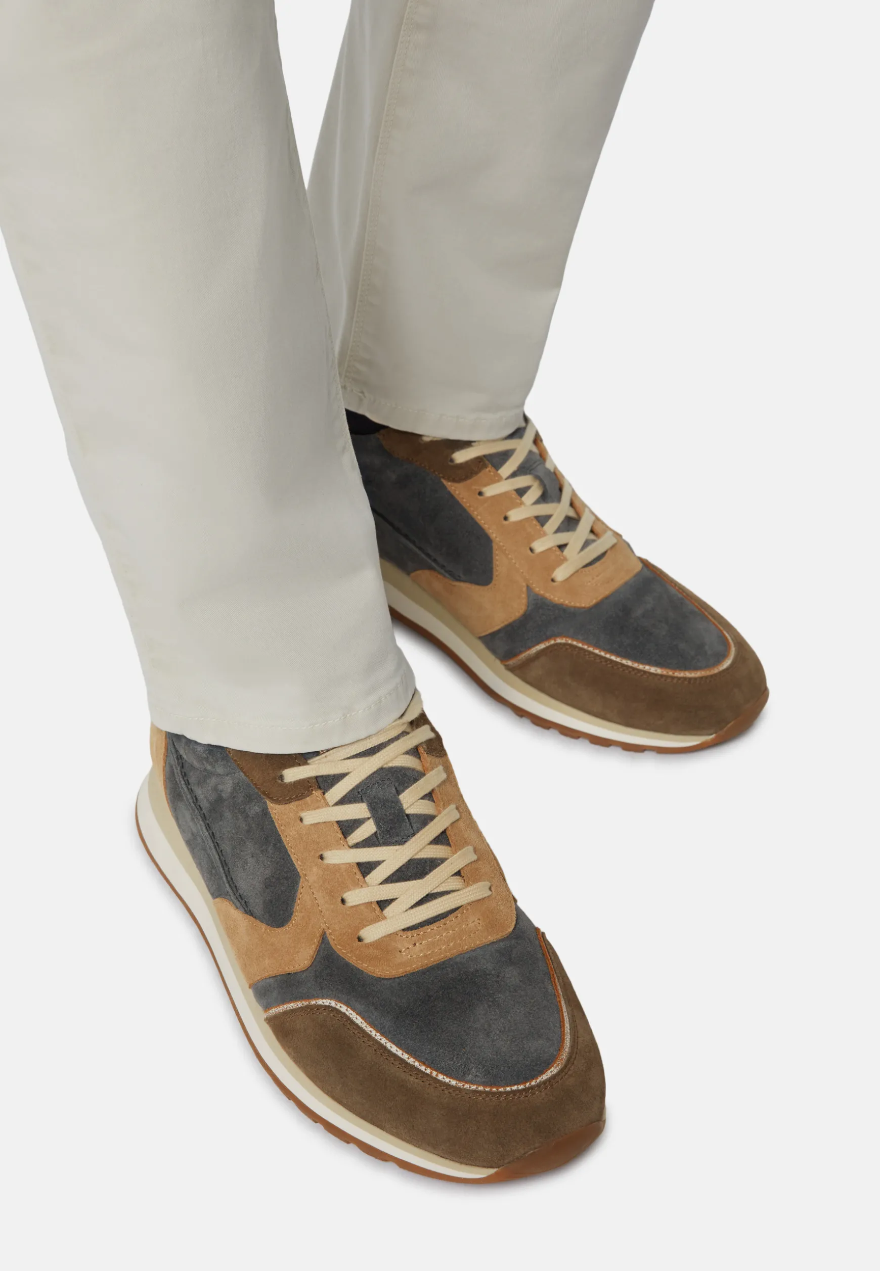 Sky Blue and Beige Suede Trainers|Boggi Milano New