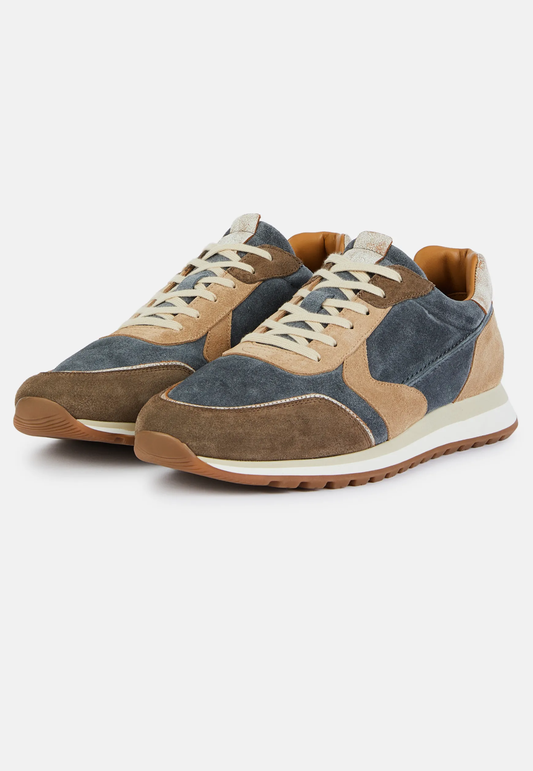 Sky Blue and Beige Suede Trainers|Boggi Milano New