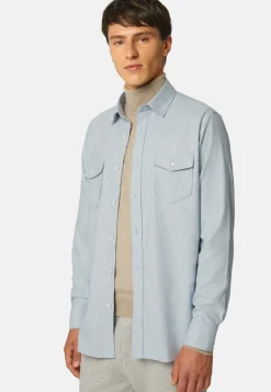 Sky Blue Cotton Tencel Shirt Regular Fit|Boggi Milano Cheap
