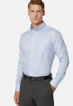 Sky Blue Houndstooth Cotton Shirt, Regular|Boggi Milano Clearance
