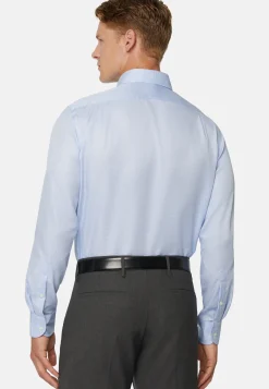 Sky Blue Houndstooth Cotton Shirt, Regular|Boggi Milano Clearance