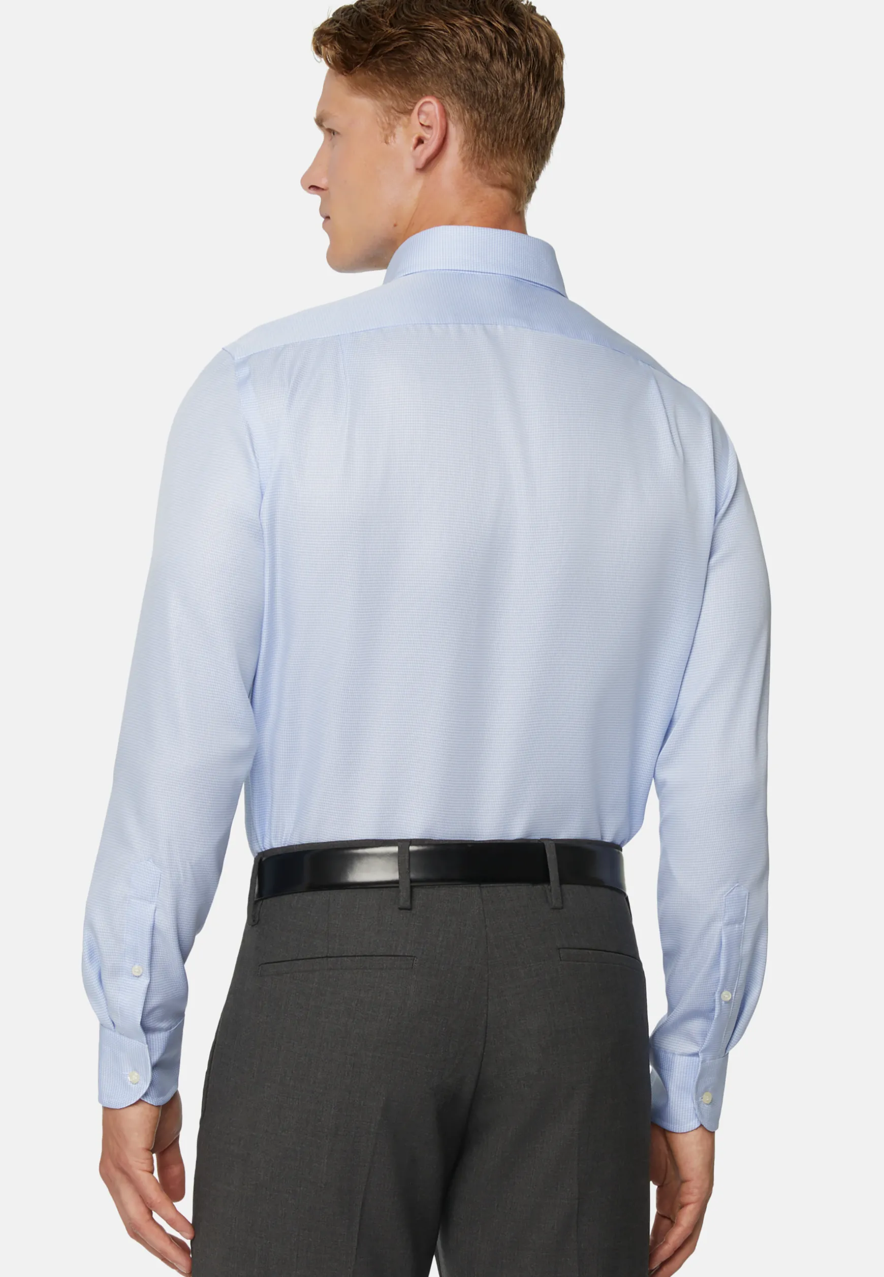 Sky Blue Houndstooth Cotton Shirt, Regular|Boggi Milano Clearance