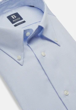 Sky Blue Houndstooth Cotton Shirt, Regular|Boggi Milano Clearance