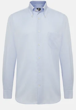 Sky Blue Houndstooth Cotton Shirt, Regular|Boggi Milano Clearance