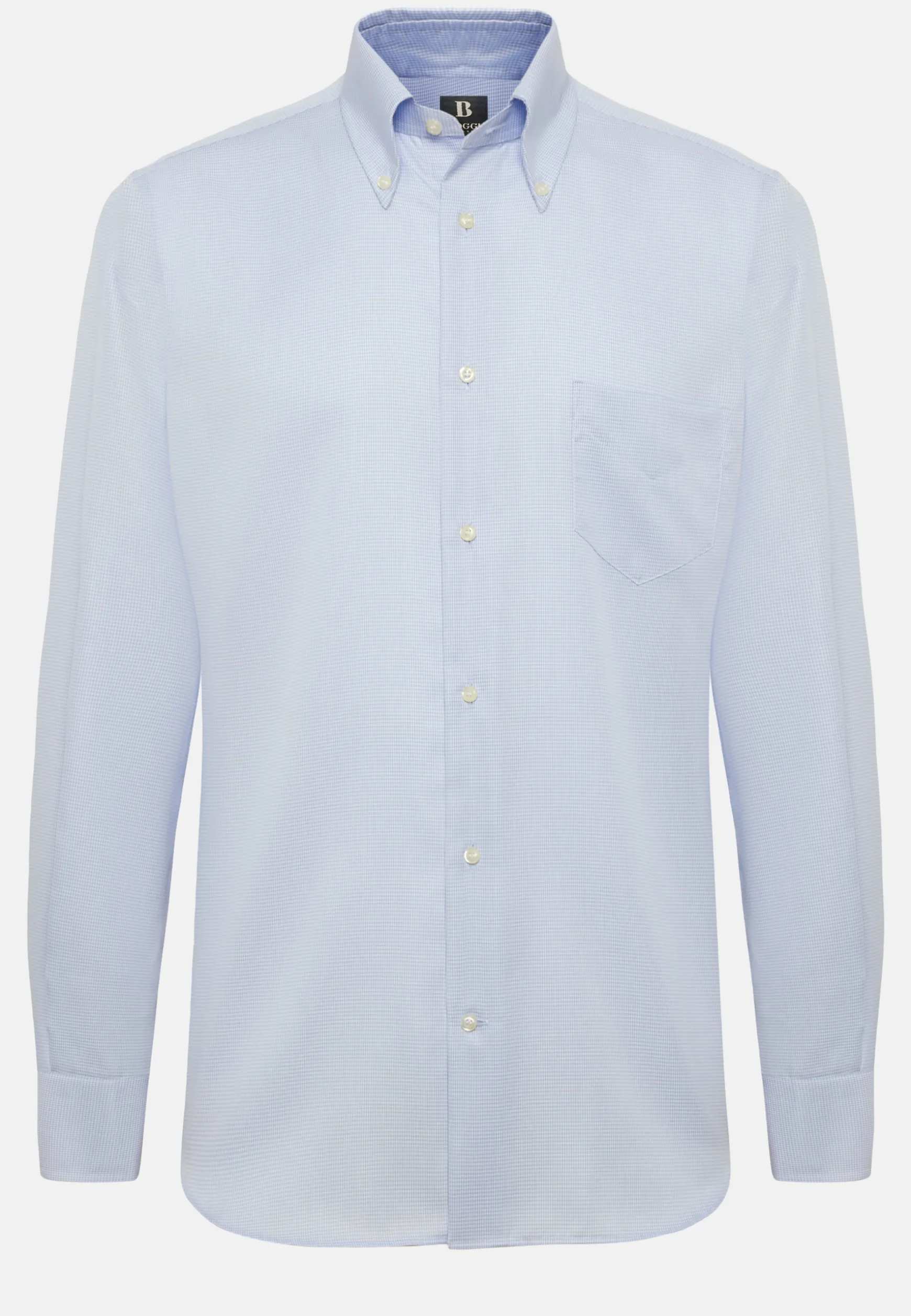 Sky Blue Houndstooth Cotton Shirt, Regular|Boggi Milano Clearance